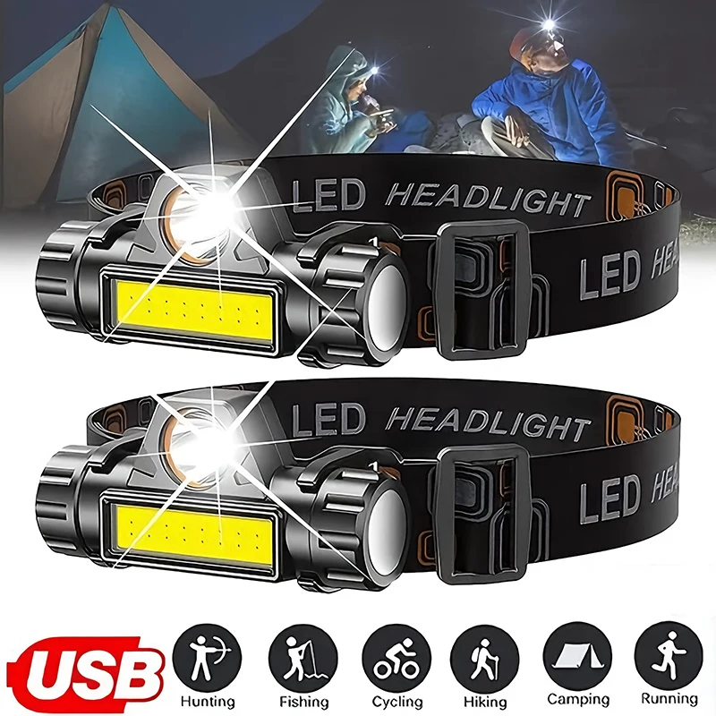 Outdoor Power Head - Lampe frontale LED COB Rechargeable USB,